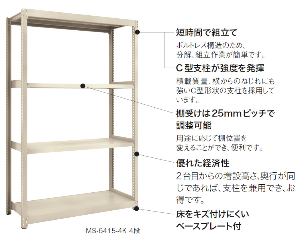 軽量、中軽量ラック組み立て、移設等 PLUS WEB CATALOG | 物品棚・移動棚・作業用品 | 中軽量棚MS型 | 15-874