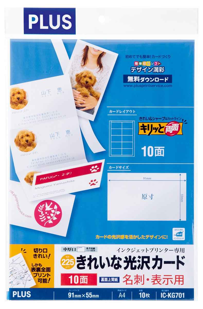 きれいな光沢カード「キリッと両面」名刺・表示用 インクジェット専用 光沢紙 10シート入（100片）のPLUS公式商品画像